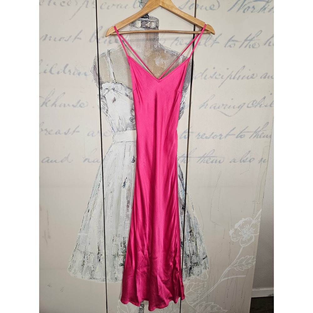 Forever 21 Maxi Dress Small Hot Pink Lace Up Backless Slip Y2K Strappy Dopamine